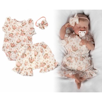 Zavinovacie body, kraťasky + čelenka, mušelín, Pivonky, Baby Nellys, smotanové, veľ. 80