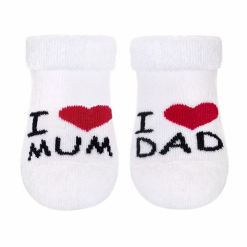 Dojčenské froté bavlnené ponožky I Love Mum &amp; Dad, biele