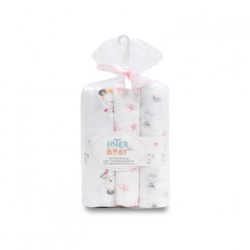 INTERBABY | Plienka ZVIERATKA 3 kusy 80x80 cm- BIELO/RŮŽOVÁ