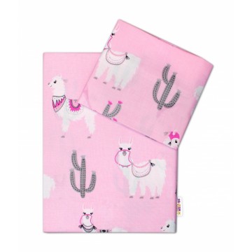 Baby Nellys 2-dielne bavlnené obliečky Lama - růžové
