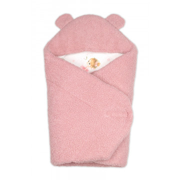 Baránková zavinovačka s kapucňou bavlna/baránok, Teddy - Balerína, pudrovo ružová