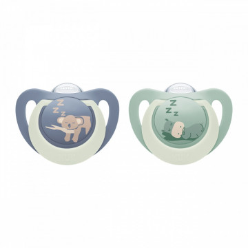 Cumlík NUK First Choice Night 0-6m 2 ks Hippo/Koala