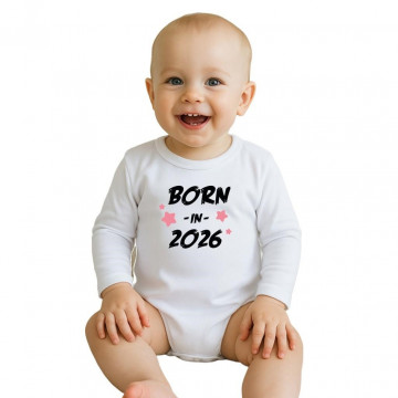 Detské body s potlačou New Baby BORN IN 2026 pink