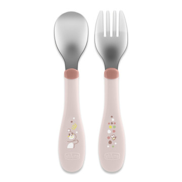 CHICCO Príbor detský z nerezovej oceli pink 18m+