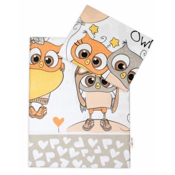 Baby Nellys 2-dielne bavlnené obliečky Cute Owls - béžové