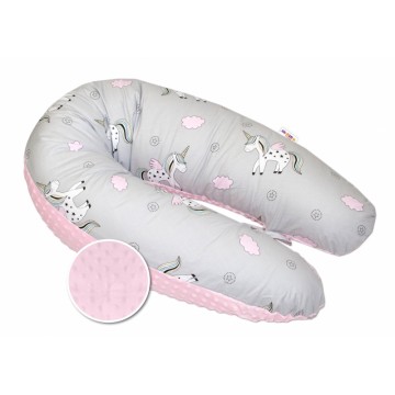 Dojčiace vankúš - relaxačná poduška Minky Baby Nellys, Jednorožec ružový/sivý