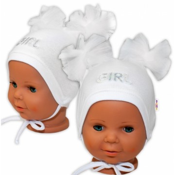 Bavlnená čiapočka na zaväzovanie Baby Nellys s mašličkami Tutu - biela, 44 - 48cm