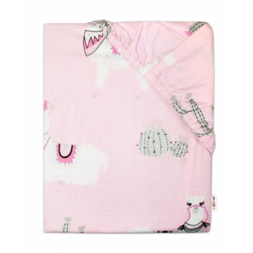 Baby Nellys Detské bavlnené prestieradlo do postieľky 140x70 cm - Lama - ružové