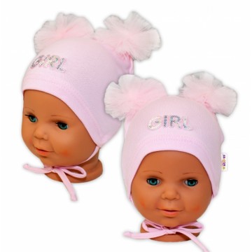 Bavlnená čiapočka na zaväzovanie Baby Nellys s mašličkami Tutu - sv. ružová