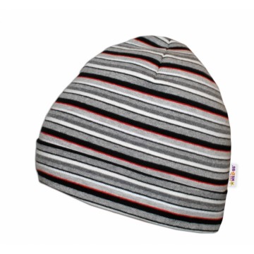 Bavlnená čiapočka Baby Nellys ® - Prúžky bielo, šedé, červené