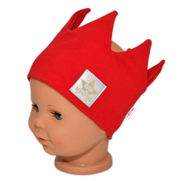 Baby Nellys Hand Made Bavlnená čelenka, dvojvrstvová, Korunka - červená, 44-48cm, 3-7let