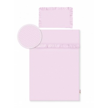 Baby Nellys 2-dielne bavlnené obliečky s volániky -  růžová/bodky biele