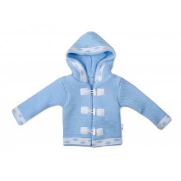 Baby Nellys Dvojvrstvový dojčenský svetrík s kapucňou - modrý, veľ. 68
