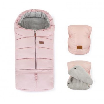 PETITE&MARS Zimný set fusak Jibot 3v1 + rukavice na kočík Jasie Flamingo Pink