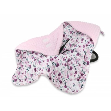 Baby Nellys Otepl. zavin. deka s kapucňou minky+bavlna, 90 x 90 cm, Lúčne kvietky - ružová