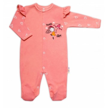 Baby Nellys Bavlnený dojčenský overal Sweet Girl, losos, marhuľa, veľ. 74