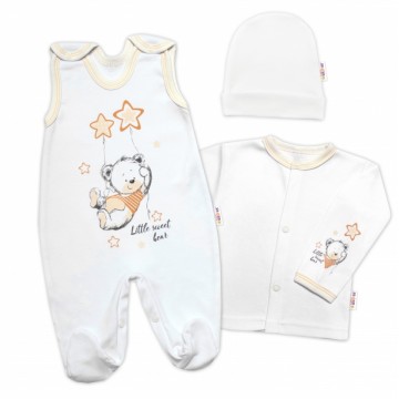 Baby Nellys 3-dielna sada Little Sweet Bear, biela/kremová