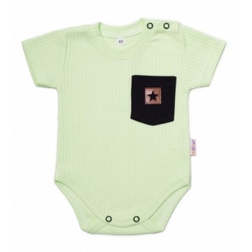 Baby Nellys Bavlnené rebrované body s kapsičkou, kr. rukáv, Summer Boy, zelené, veľ.62